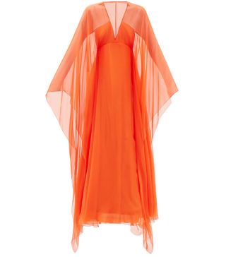Valentino + Cape-Sleeve Silk-Chiffon Gown