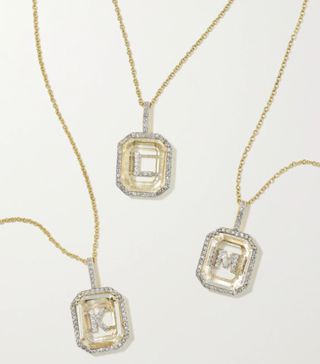 Mateo + Initial 14-Karat Gold, Quartz and Diamond Necklace