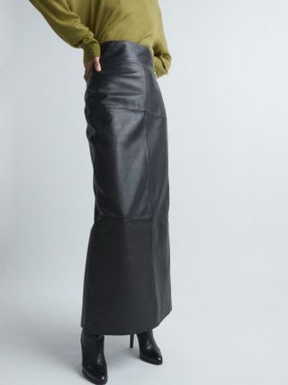 Raey + Back Split Leather Maxi Skirt