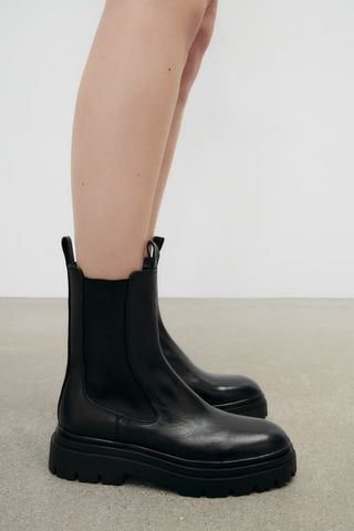 Zara + Leather Track Ankle Boots