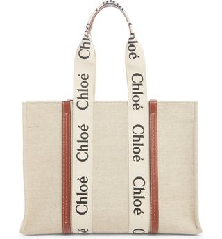 Chloé + Large Woody Logo Strap Canvas Tote