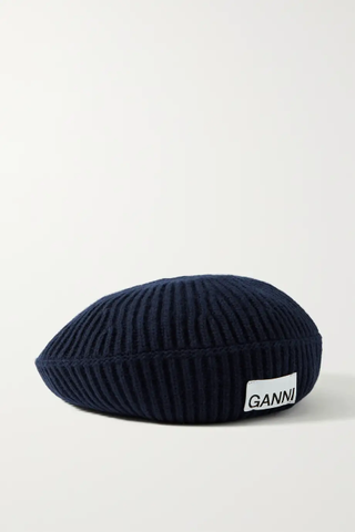 Ganni + Ribbed Recycled Wool-Blend Beret