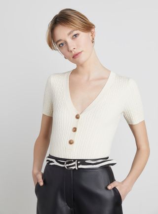 Who What Wear Collection + Poppy Cable Knit Bodysuit With Buttons