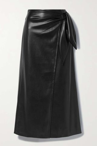 Nanushka + Amas Wrap-Effect Vegan Leather Midi Skirt