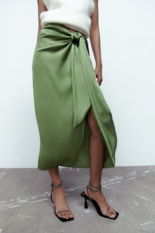 Zara + Satin Skirt With Knot