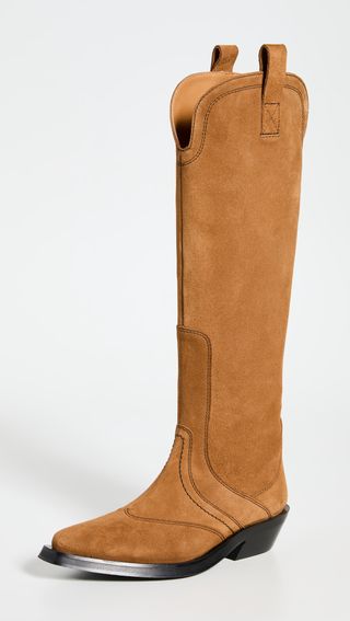 Ganni + Suede Knee High Western Boots