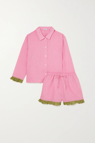 Dora Larsen + Thea Ruffled Linen and Cotton-Blend Pajama Set