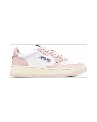 Autry + White And Baby Pink Low Leather Sneakers