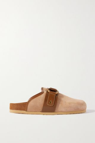 See by Chloé + Gema Embellished Leather-Trimmed Suede Slippers