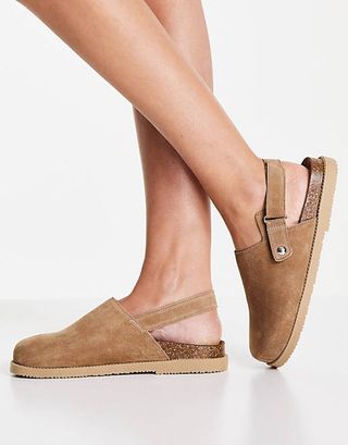 Topshop + Lacey Suede Flat Clog Footbed