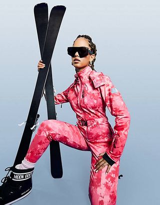 ASOS 4505 + Fitted Belted Ski Suit in Tie Dye Print