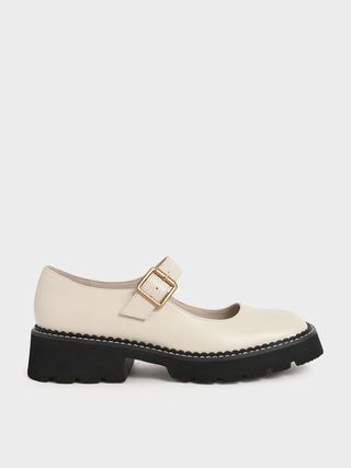 Charles & Keith + Chalk Metallic Buckle Mary Jane Shoes