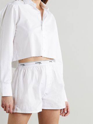 Hommegirls + Cropped Distressed Embroidered Cotton-Poplin Shirt