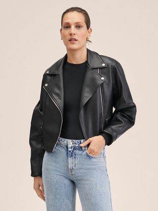 Mango + Leather-Effect Biker Jacket