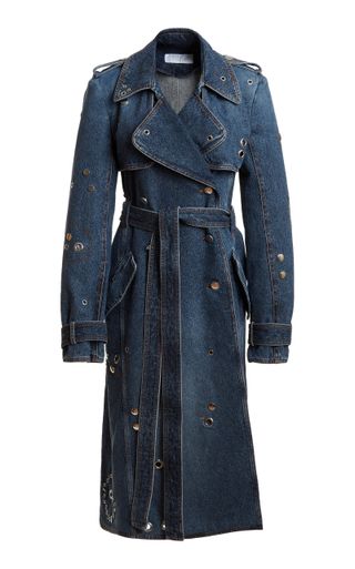 Chloé + Embellished Cotton-Hemp Denim Coat