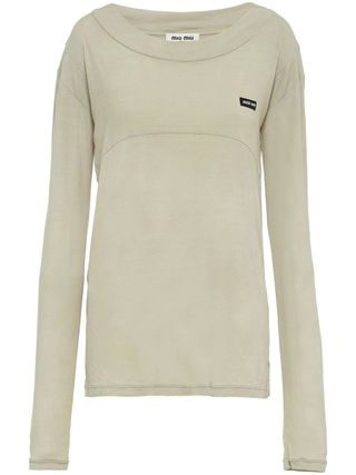 Miu Miu + Logo-Patch Long-Sleeve T-Shirt