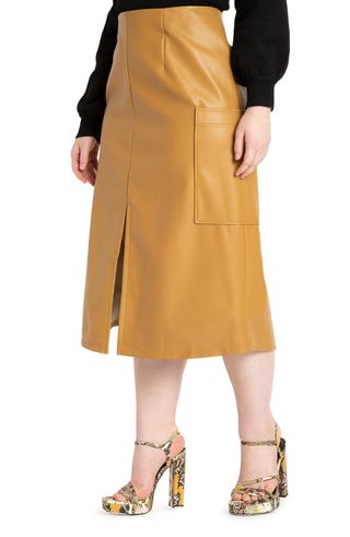 Eloquii + A-Line Faux Leather Midi Skirt