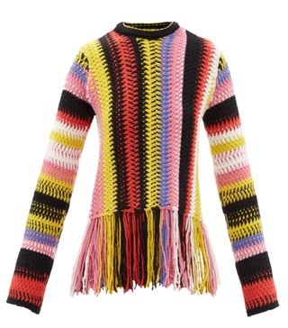 Chloé + Fringed Striped Cashmere-Blend Macramé Sweater