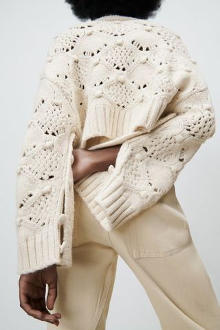 Zara + Cable-Knit Sweater With Buttons