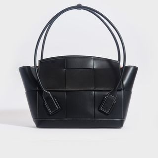 Bottega Veneta + Arco Large Intreccio Leather Tote Bag in Black