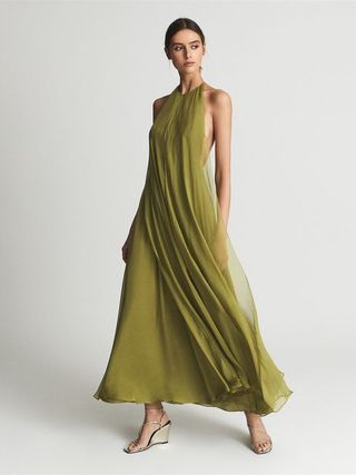 Reiss + Lime Jude Halterneck Silk Maxi Dress