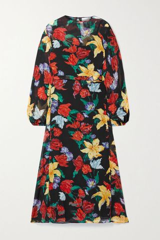 Rixo + Pia Belted Floral-Print Chiffon Midi Dress