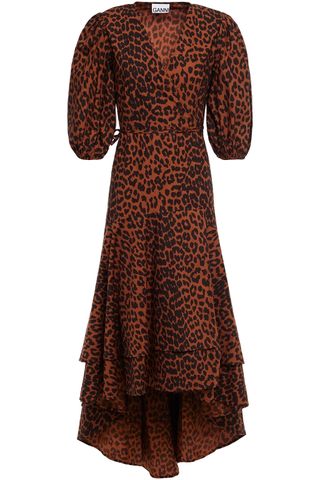 Ganni + Red Leopard Print Midi Wrap Dress Rent from