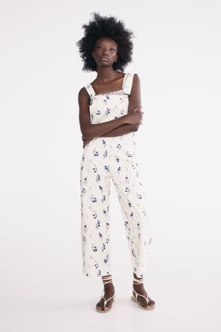 Zara + Floral Print Dungarees