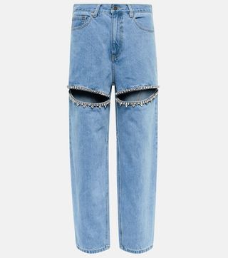 Area + Embellished cutout high-rise wide-leg jeans
