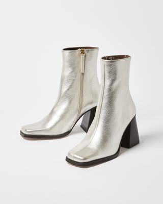 Oliver Bonas + Alohas South Silver Leather Heeled Ankle Boots