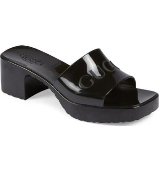 Gucci + Rubber Logo Platform Slide Sandal