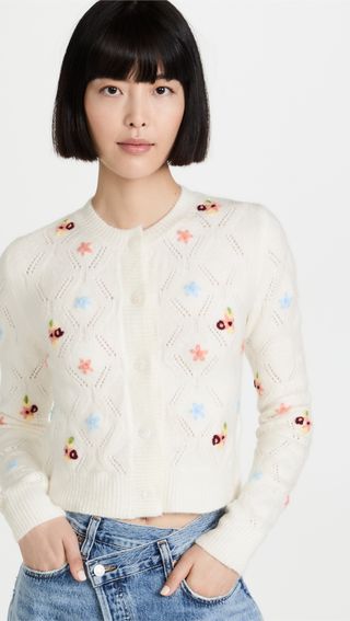 English Factory + Floral Embroidery Cardigan