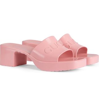Gucci + Rubber Logo Platform Slide Sandal
