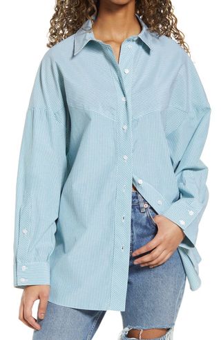 Topshop + Stripe Oversize Cotton Poplin Button-Up Shirt