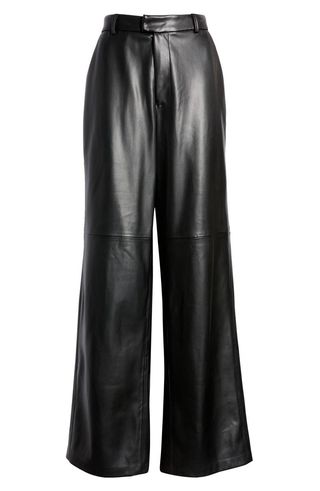 Good American + Faux Leather Wide Leg Trousers