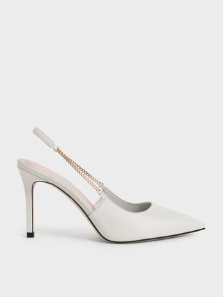 Charles & Keith + Chalk Chain-Link Slingback Stiletto Pumps