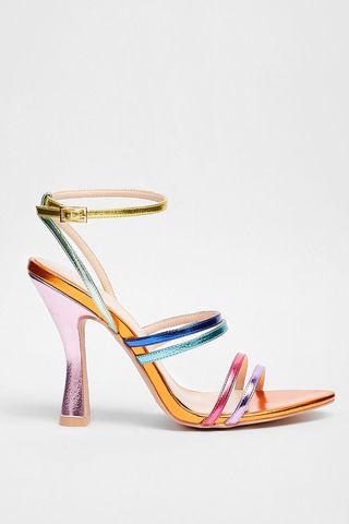 Nasty Gal + Faux Leather Strappy Metallic Heeled Sandals