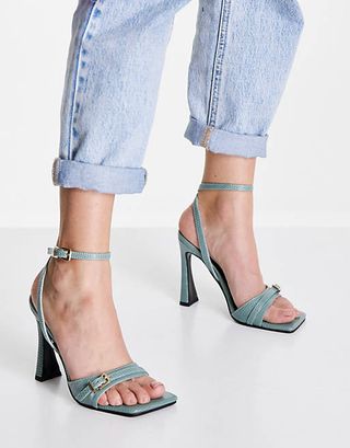 ASOS + Newman Buckle Detail Heeled Sandals in Green
