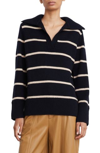 Vince + Johnny Collar Stripe Wool & Cashmere Sweater