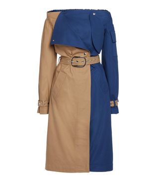 Thebe Magugu + Off-the-Shoulder Colorblock Cotton Trench Coat