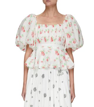 Ming Ma + Floral Print Balloon Sleeve Top