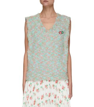 Ming Ma + Floral Embroidered Patch Knitted Vest