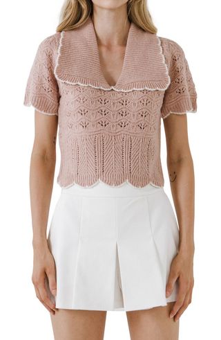 Endless Rose + Mixed Stitch Crop Short Sleeve Sweater