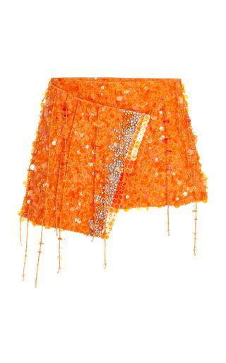 Des_phemmes + Embroidered Fringe Cotton-Satin Mini Skirt