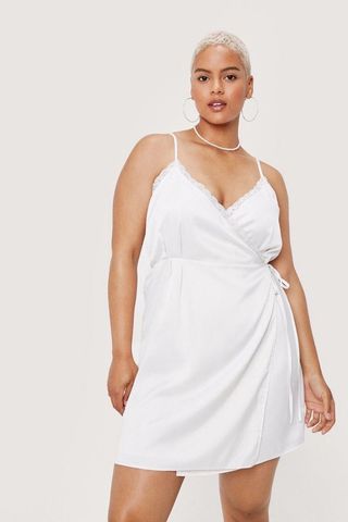 NastyGal + Plus Size Lace Trim Wrap Mini Dress