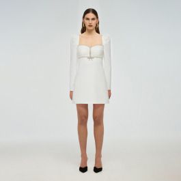 Self-Portrait + White Crepe Diamante Mini Dress