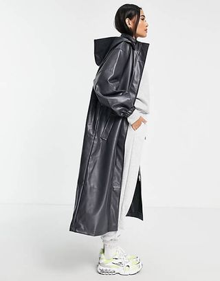 ASOS Design + Leather Look Longline Parka Coat