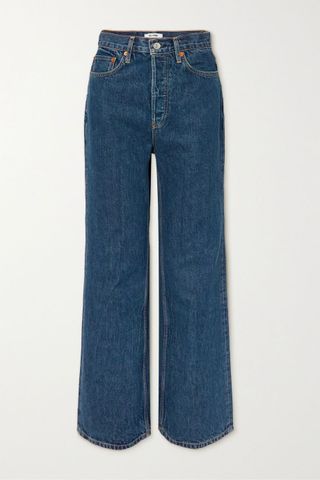 Re/Done + 70s Ultra High Rise Wide Leg Frayed Jeans