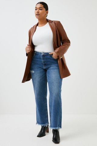 Karen Millen + Curve Ripped High Waisted Straight Leg Jeans