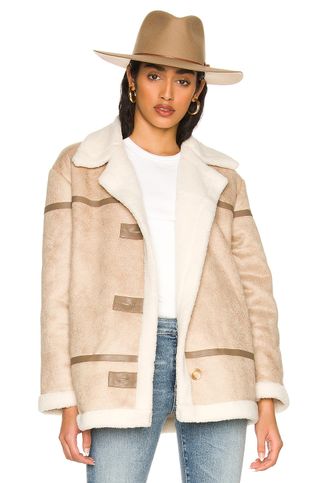 Line & Dot + Kinsley Faux Shearling Coat in Taupe